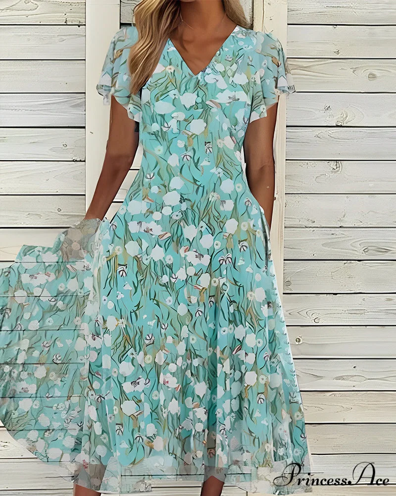 Fitted short-sleeved dress with floral print
