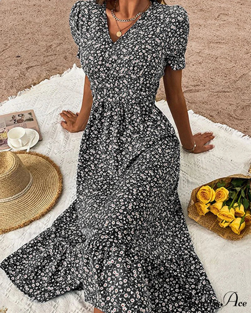 Puff sleeve v-neck dress