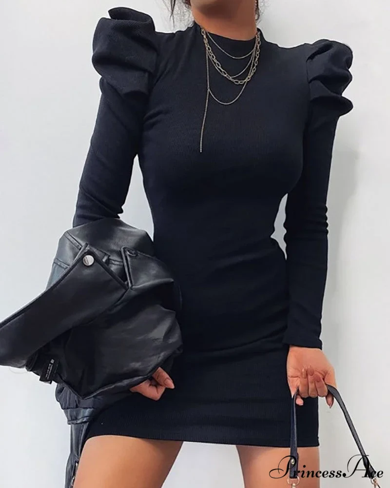 Puff Sleeve Knit Bodycon Dress