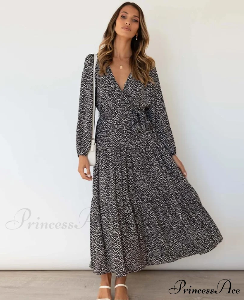 Vintage Floral Print Long Sleeve Maxi Dress for Women - Autumn/Winter Casual Style