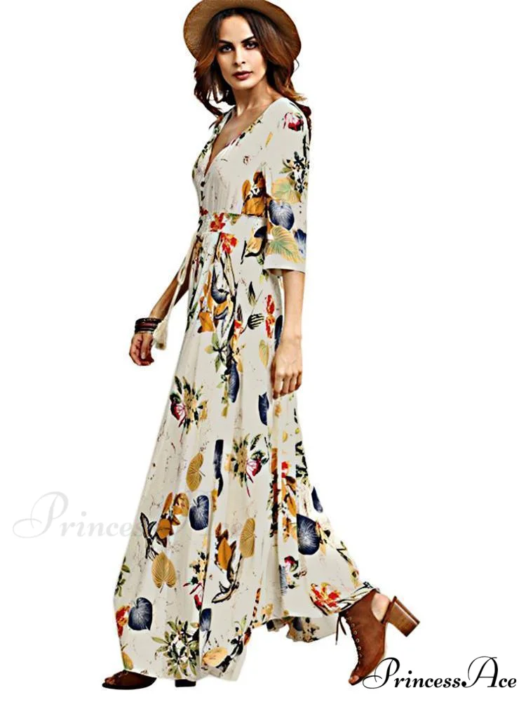 Bohemia Floral V Neck Maxi Dress - Image 5