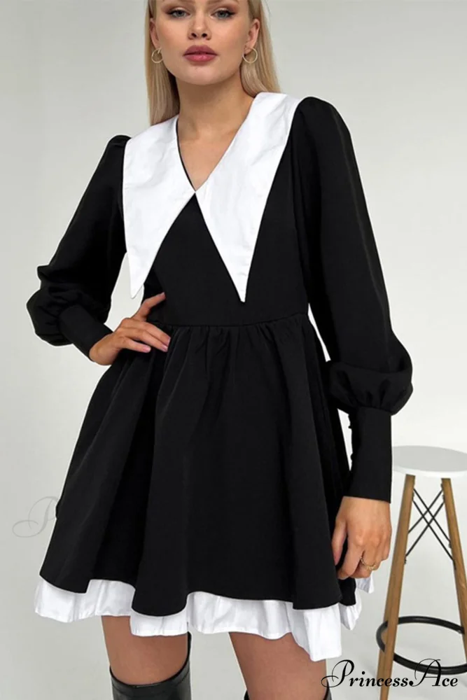 V Neck Babydoll Dress in Solid Color