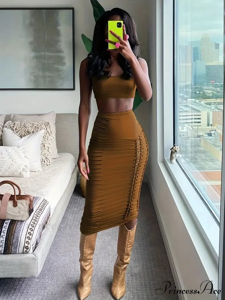 Ochre Crop Top and Skirt Set