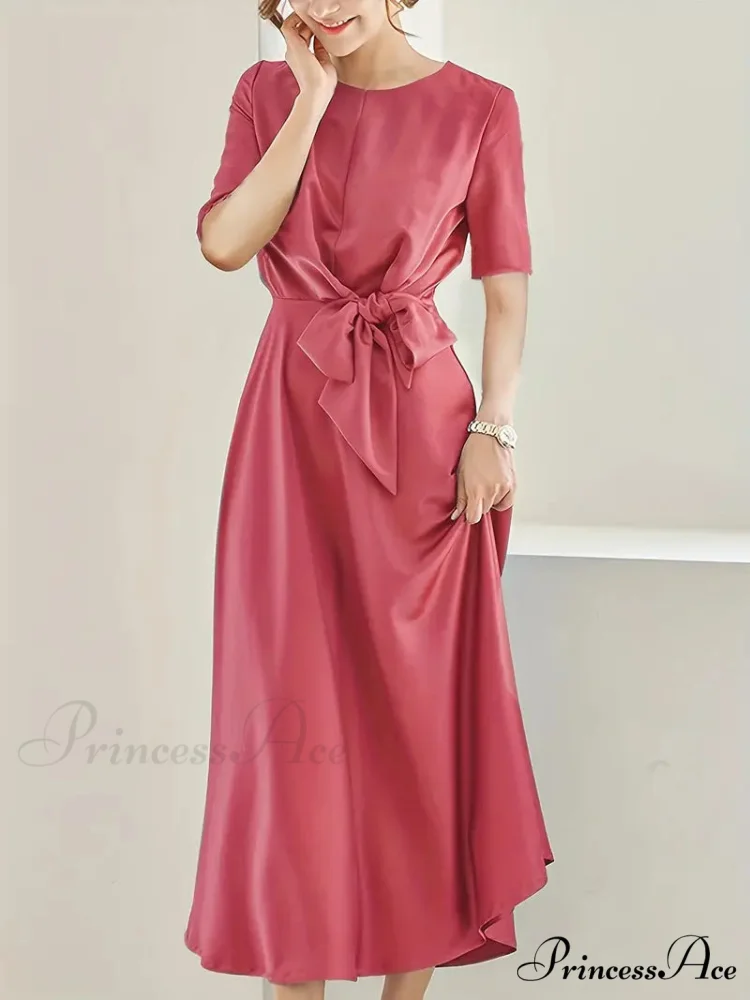 Midi Knotted Keyhole Dress with Crew Neck