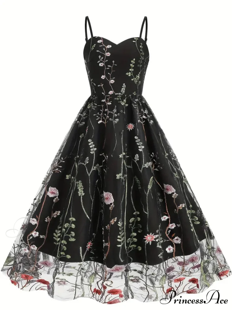 Mesh Floral Embroidery A Line Party Dress for Summer