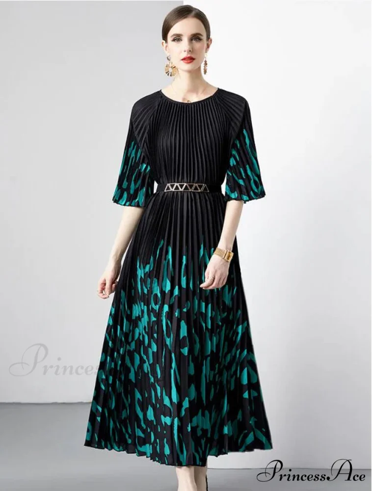 Leopard Print Pleated Loose Dress