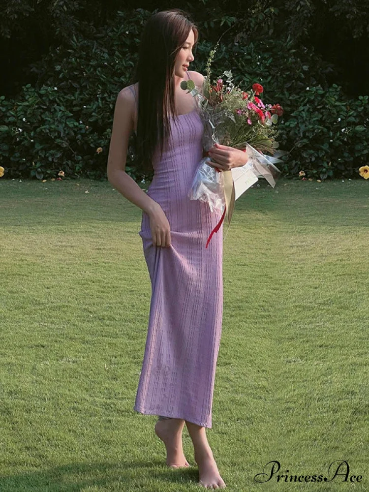 Lilac Midi Cami Dress with Backless Design