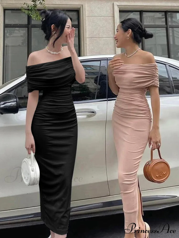 Pink Off Shoulder Bodycon Midi Dress