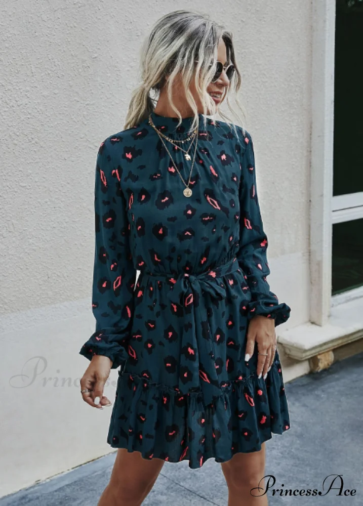 Ruffle Hem Shirt Dress with Pretty Print