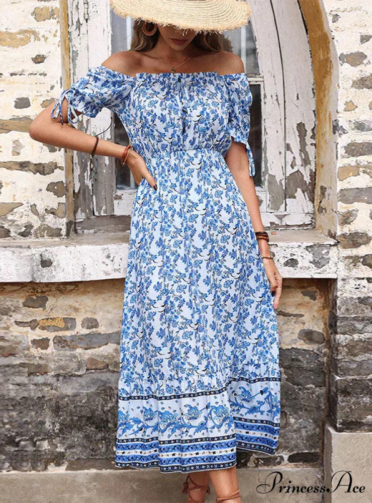 Off The Shoulder Dress with High Waist Print