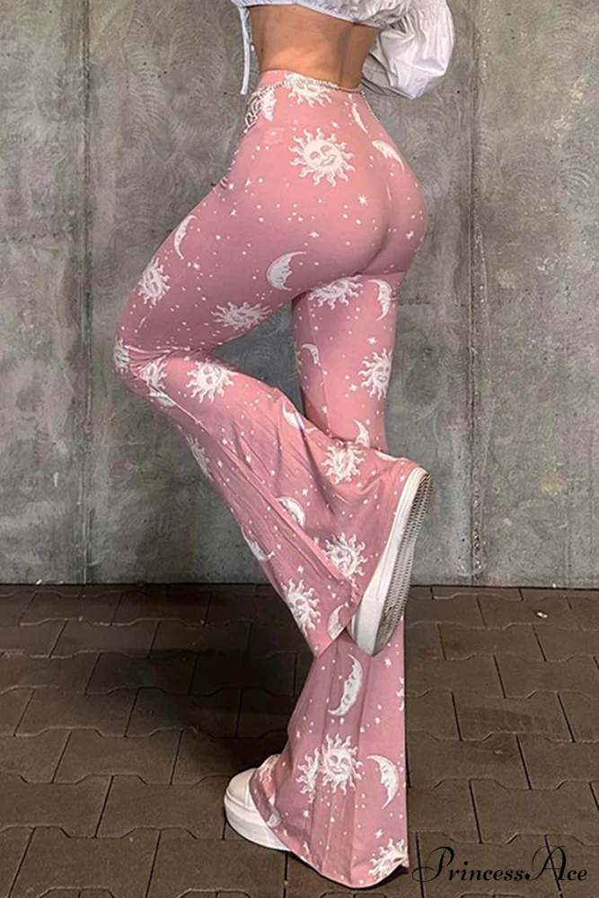 Pink Abstract Print Flares Pants - Image 2