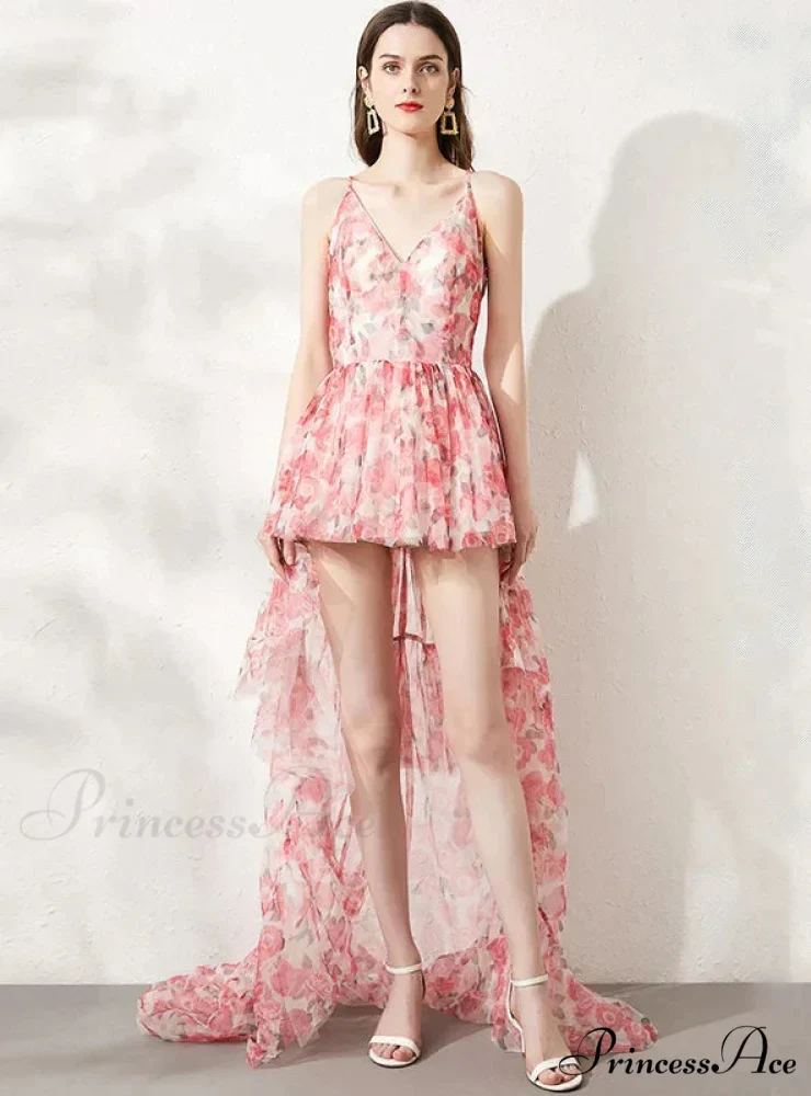 Printed Fluffy Hi Lo Dress
