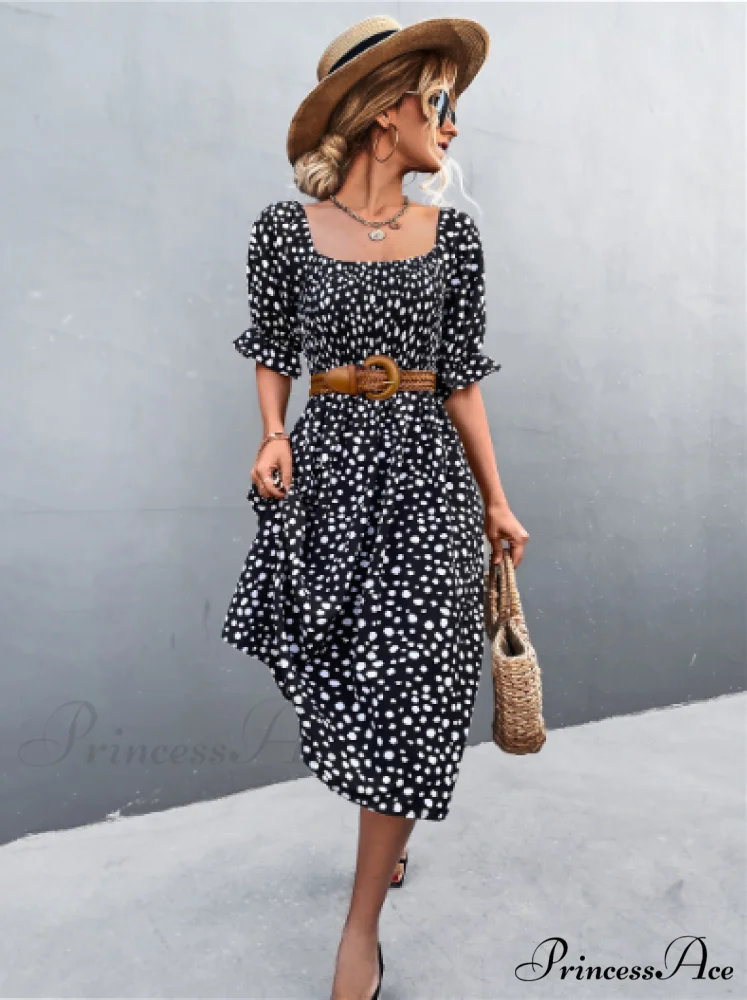 Square Collar Bubble Sleeve Dress