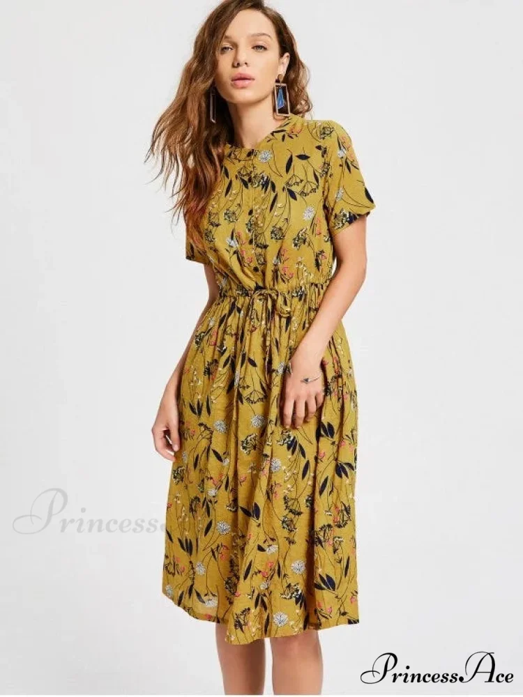 Floral Print Drawstring Dress