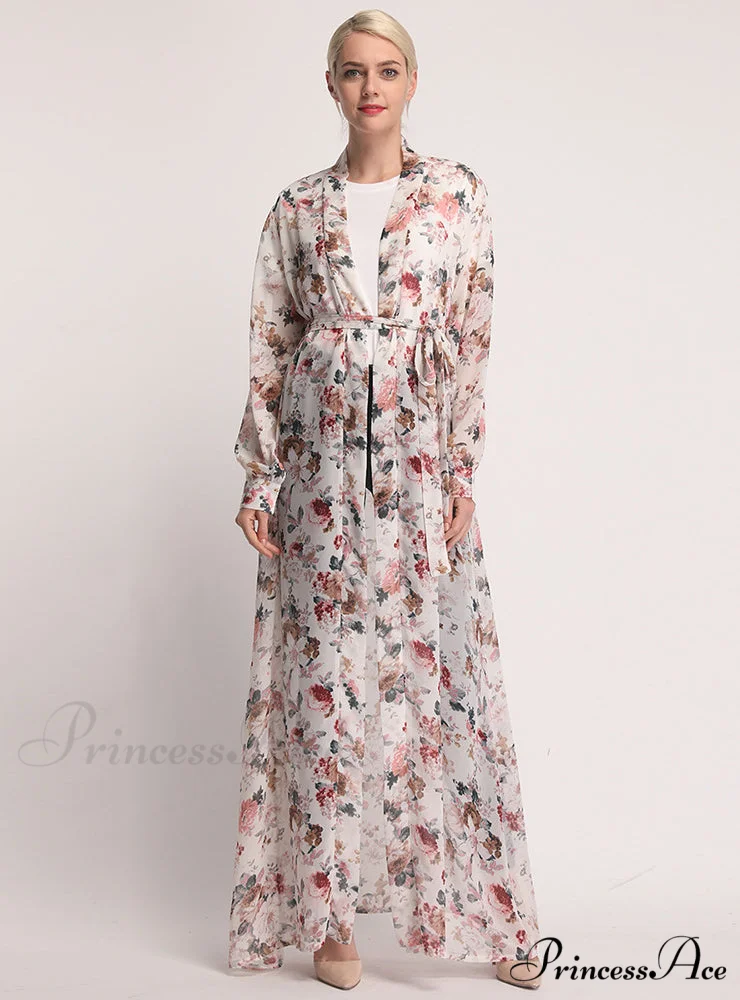 Plunging Neck Floral Print Belted Dress