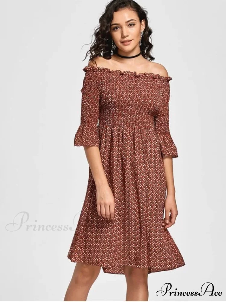 Floral Smocked Off Shoulder Midi Dress