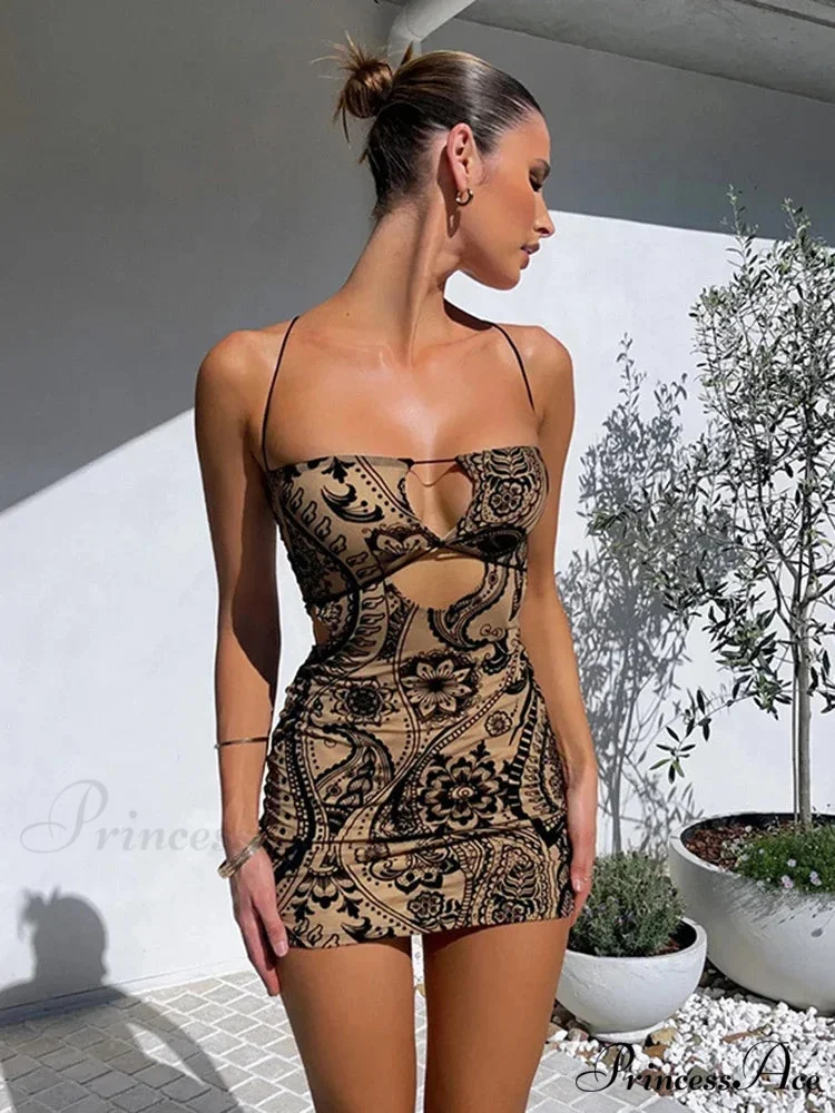 Print Backless Black Mini Dress - Image 7