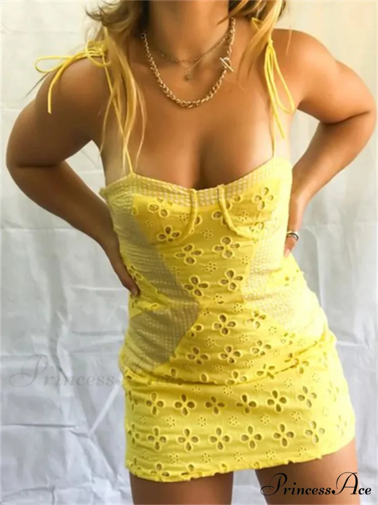 Yellow Floral Print Up Suspender Mini Dress