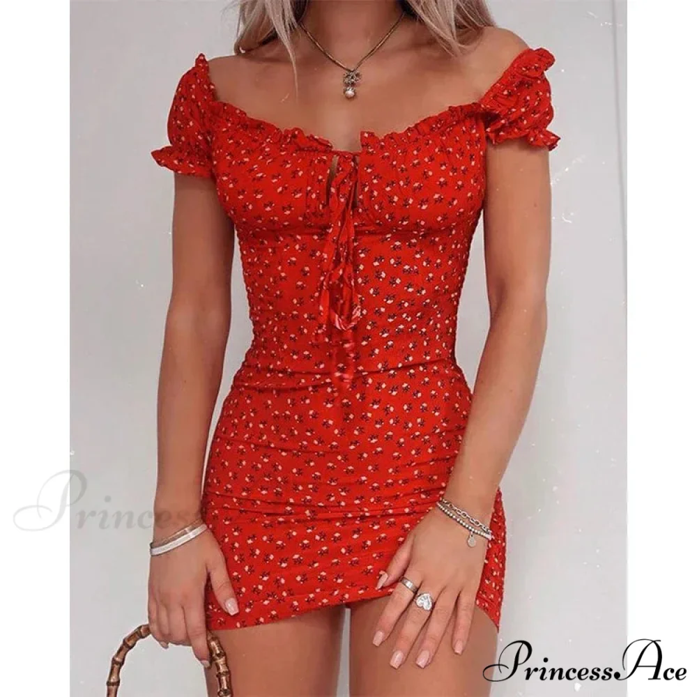 Tie Up Front Office Lady Slash Neck Printed Pencil Mini Dress - Image 7