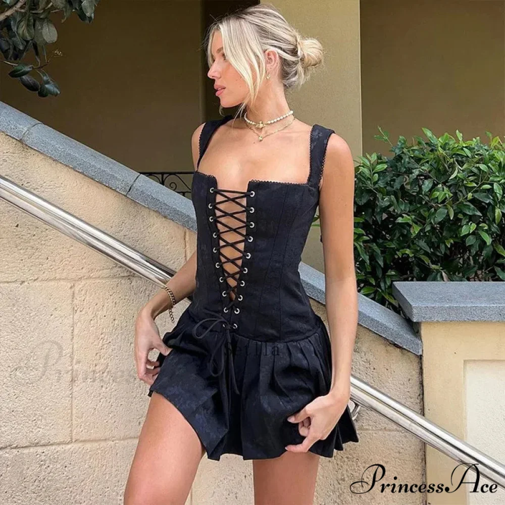 Fashion Bandage Backless Pleated Party Club Elegant Lace Up Mini Dress - Image 4