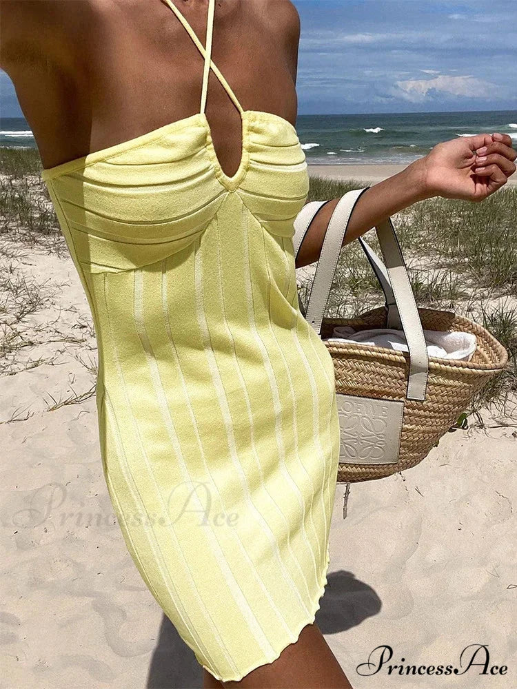Backless Neck Sleeveless Knitted Mini Dress - Image 2