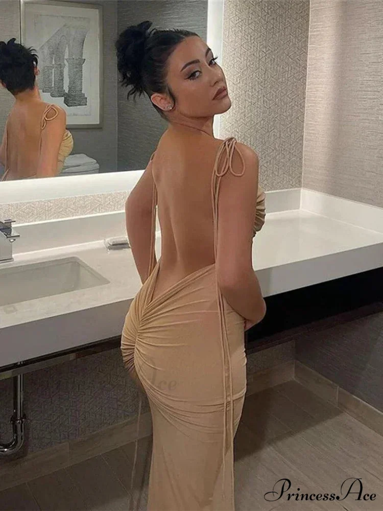 Draped Backless Maxi Dress