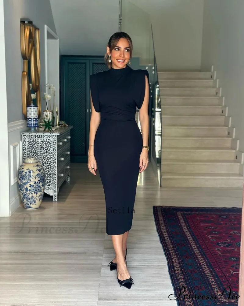 Solid O Neck Women's Sexy Rear Split High Waisted Elegant Office Lady Commuting Streetwear Robes Midi Dress