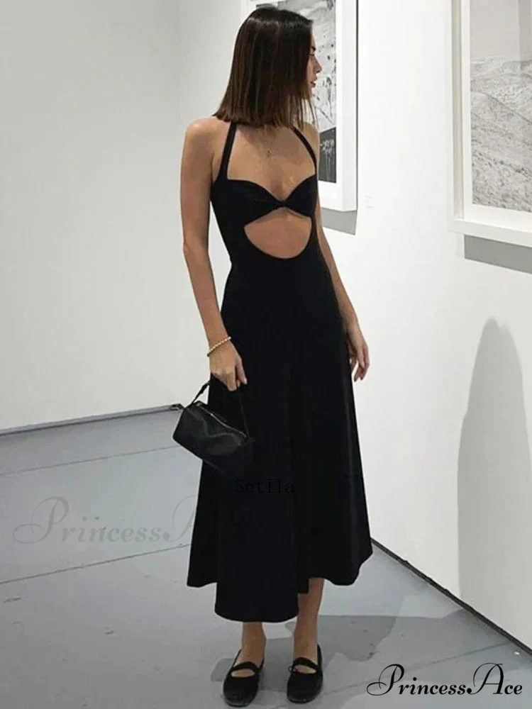 Hollow Backless Slim Sleeveless Party-ready Bandaged Evening Midi Dress