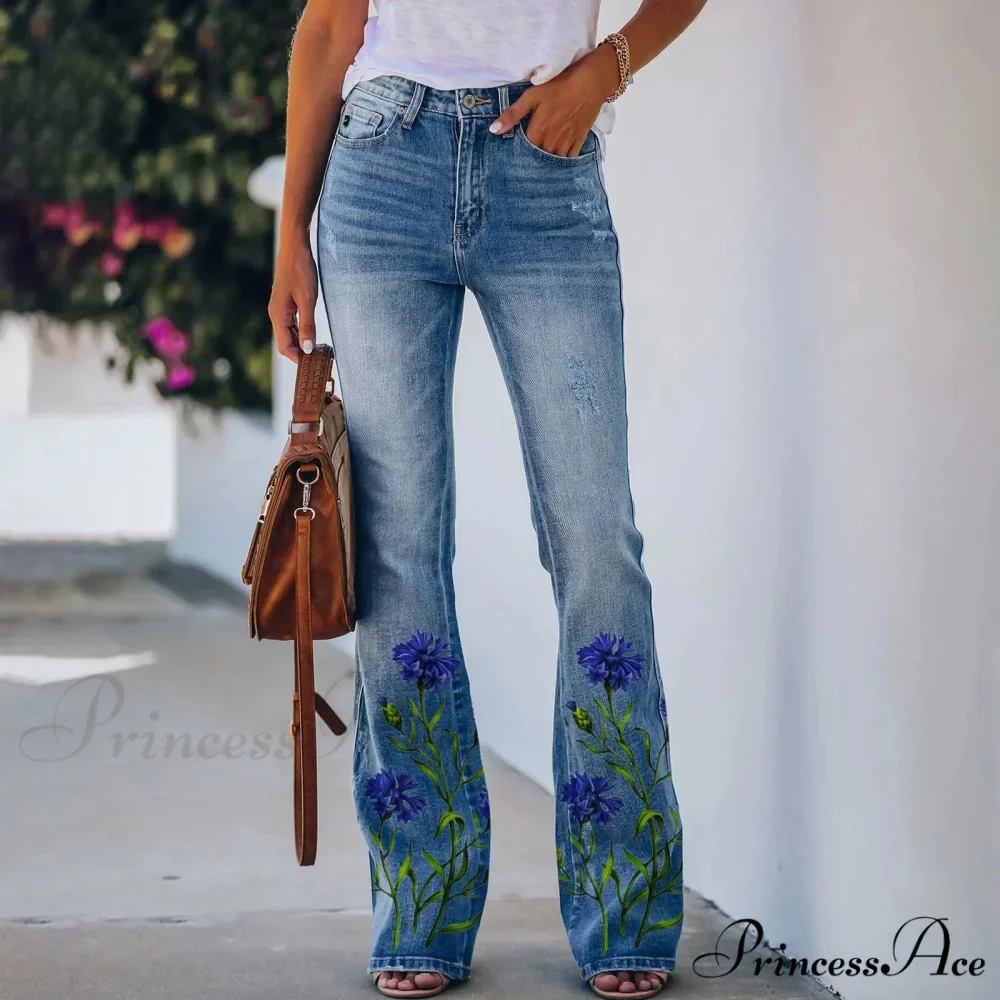 Printed Flared Stretch Bottoms Jeans - Image 3