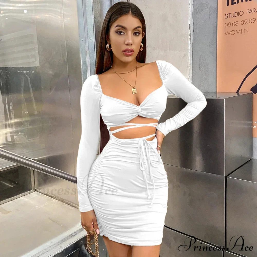 Long Sleeve V-Neck Mini Solid Color Backless Evening Ladies Fashion 2024 Cut Out Dress