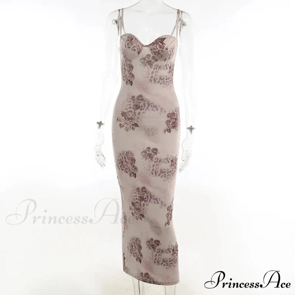Spaghetti Strap Print Prom Mesh Wedding Guest Evening Party Floral Dress - Image 7