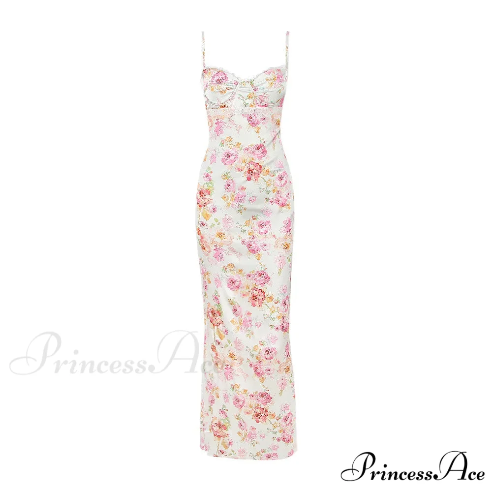 Suninheart Spaghetti Strap Print Party Wedding Guest Holiday 2024 Floral Dress - Image 6
