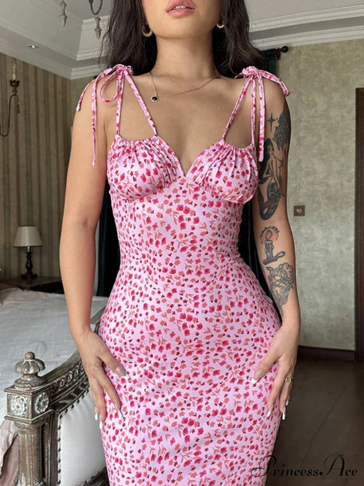 Summer Off Shoulder Lace Up Deep V Neck es Ladies Holiday Casual Long Woman Floral Dress - Image 2