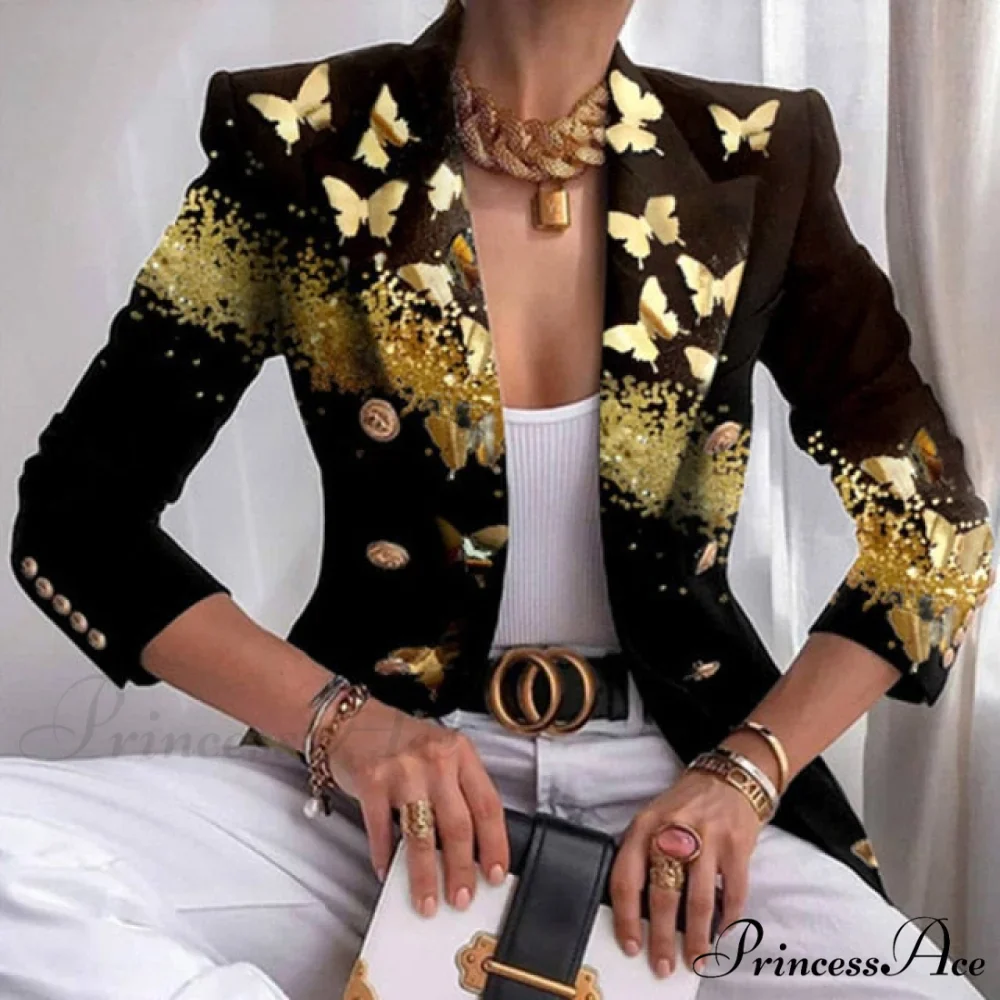 Office Lady Elegant Comfy Butterfly Print Blazer - Image 9