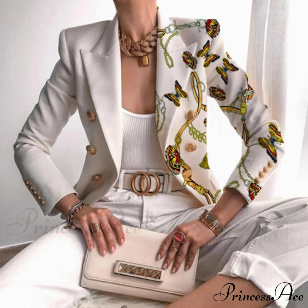 Office Lady Elegant Butterfly Print Blazer - Image 3