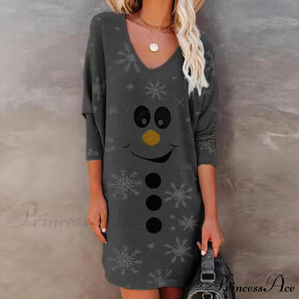 Fashion Smiley Christmas Print Dress - Image 2
