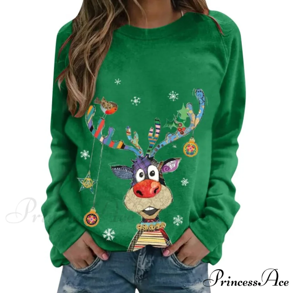 Women Casual Cartoon Print Long Sleeve Sweater - Image 2