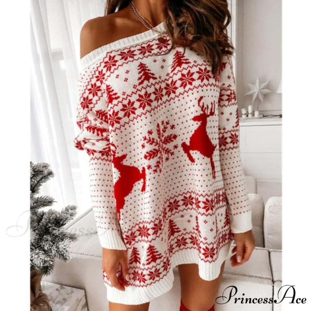 Christmas Snowflake Fawn Print Sweater Dress - Image 3