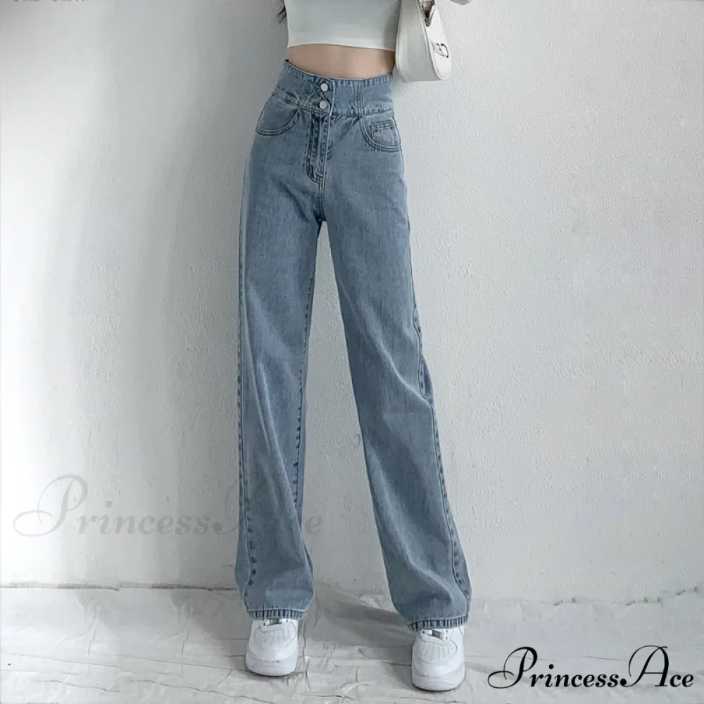 Hight Waist Blue White Wide Leg Comfy Jeans - Image 6