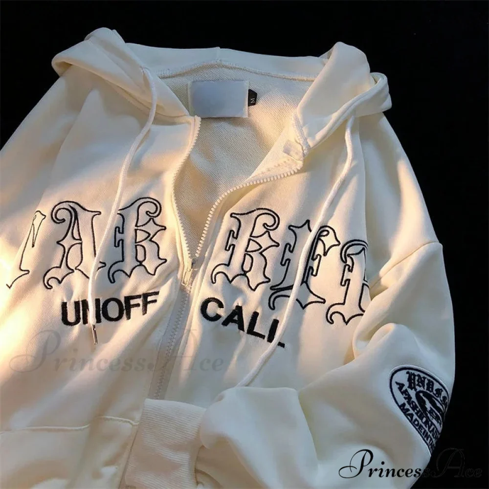 Letter Print Vintage Zip Up Oversize Jacket - Image 2