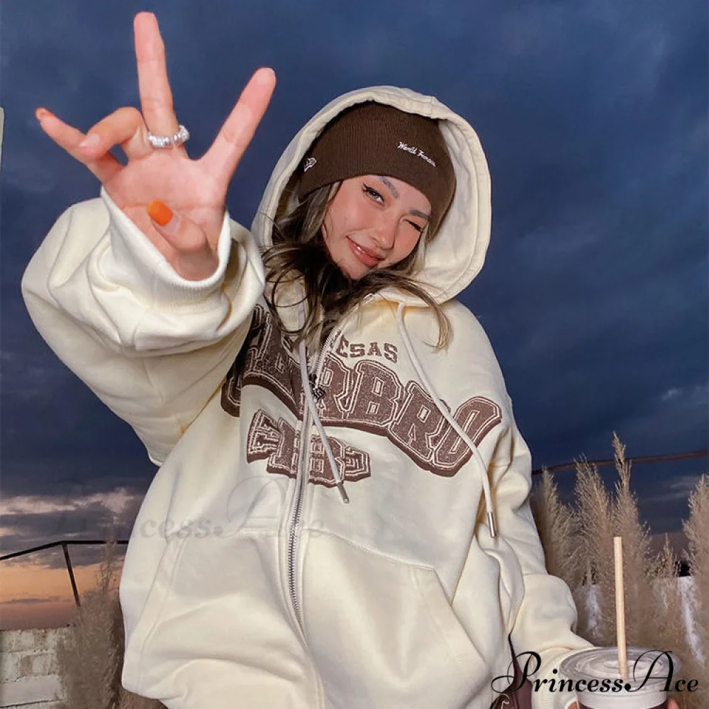 Retro Letter Print Loose Hoody Jacket - Image 13