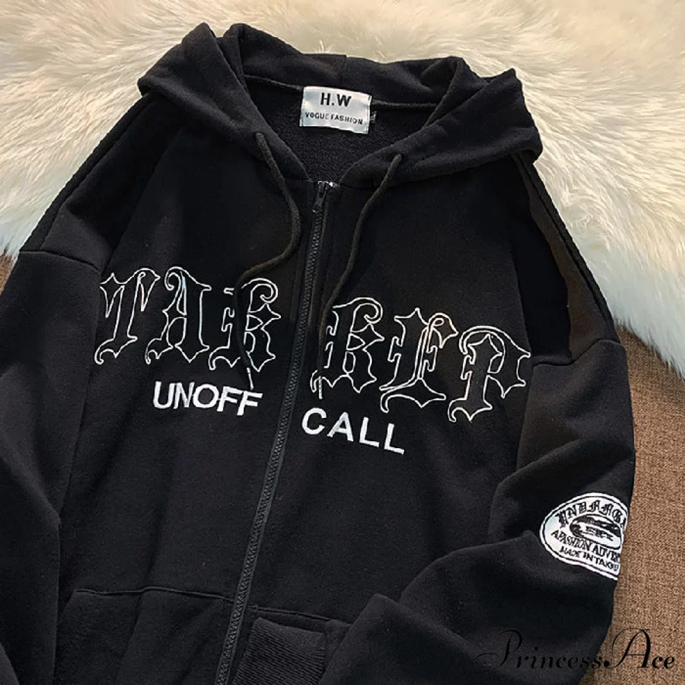 Letter Print Zip Up Oversize Jacket - Image 7