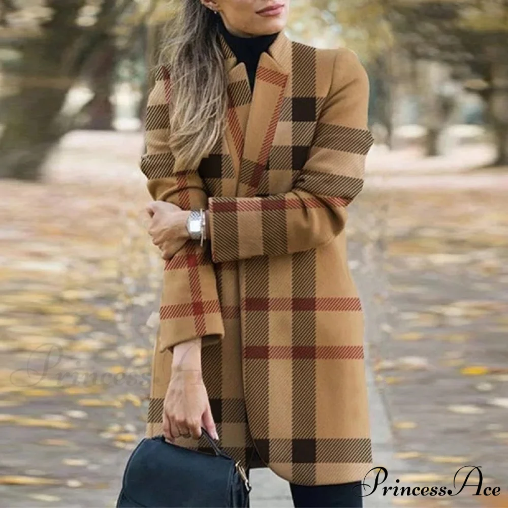 Plaid Printing Long Thin Coat