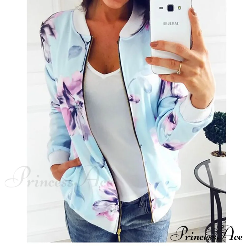 Floral Printed Elegant Zipper Bomber Coat - Image 10