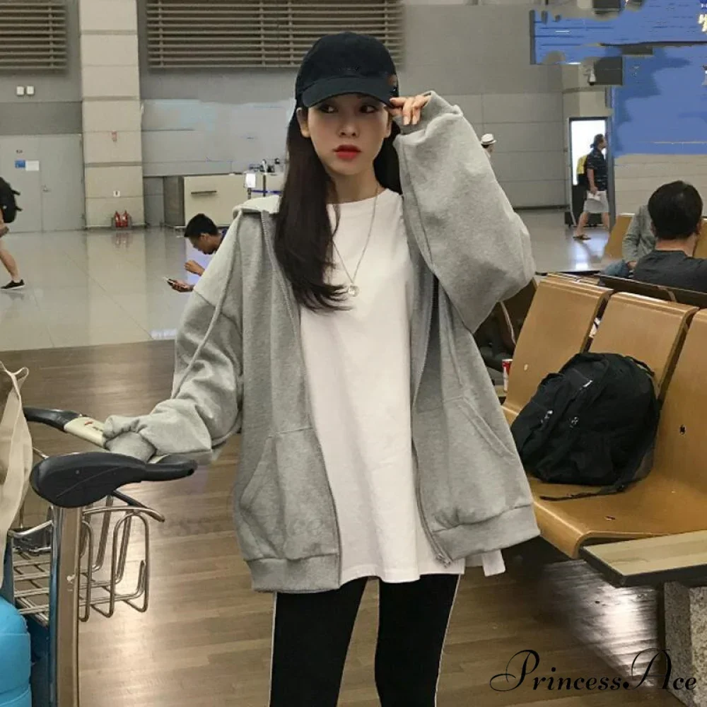 Korean Version Zip Up Loose Oversized Hoodie - Image 9