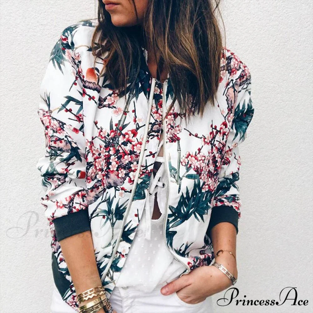 Flower Print Long Sleeve Zipper Jacket - Image 6