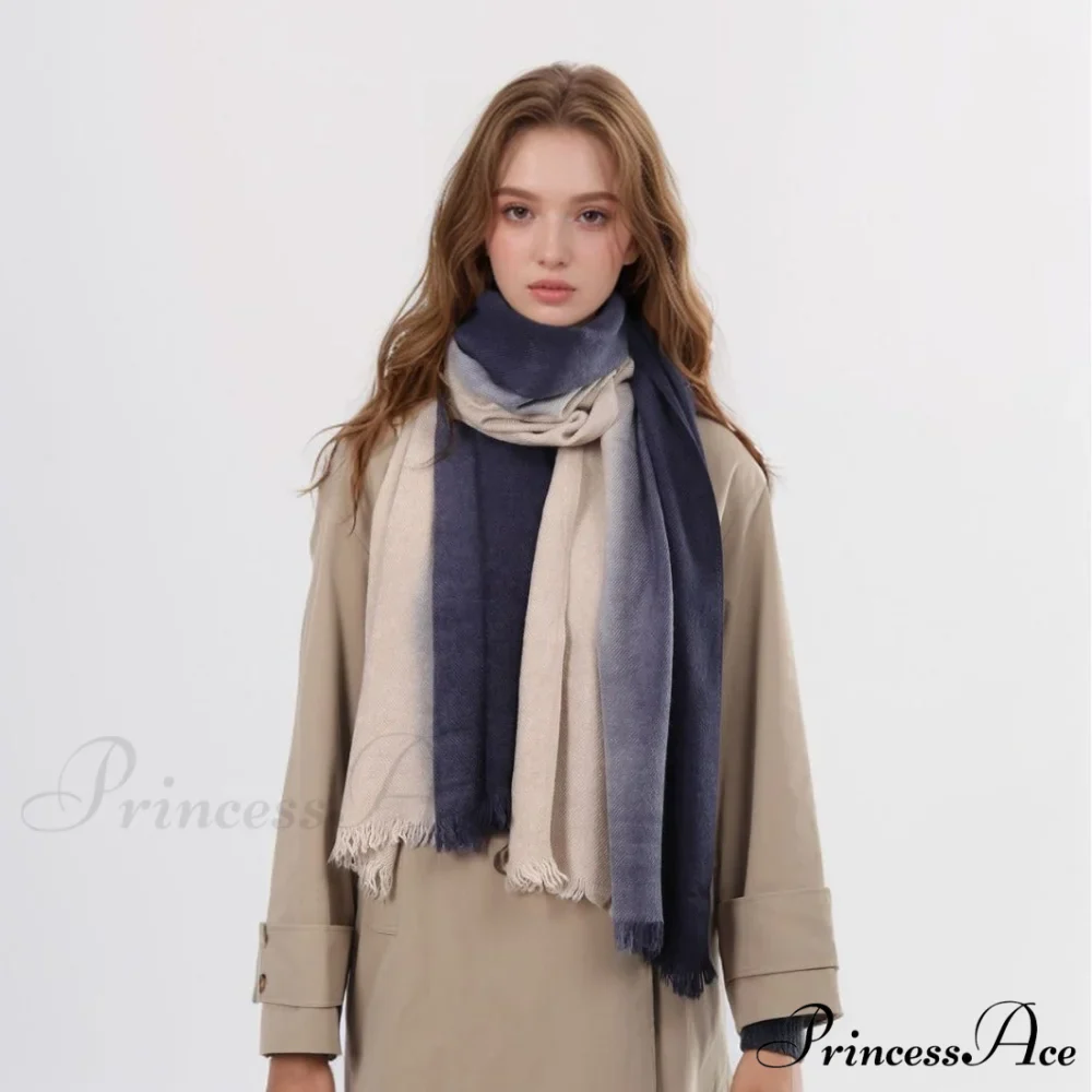 Spring Autumn Winter Thin High-end Gradient Two-tone Large Faux Cashmere Elegant Scarf