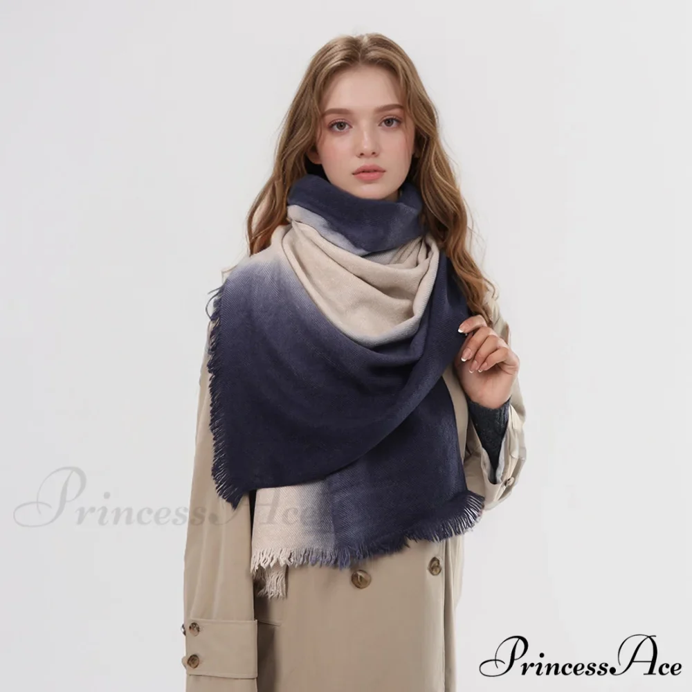 Spring Autumn Winter Thin High-end Gradient Two-tone Large Faux Cashmere Elegant Scarf - Image 2