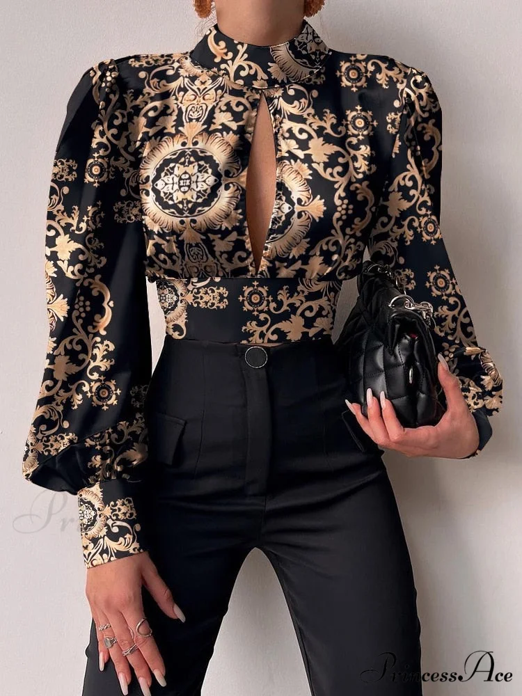 Office LadySlim Stand Collar Long Sleeve Blouse