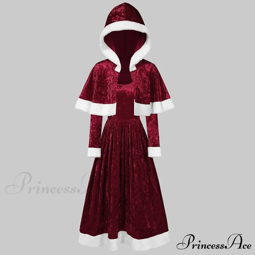 Retro Christmas Fashion O-neck Long Sleeve Two-piece Shawl Dress - Image 4